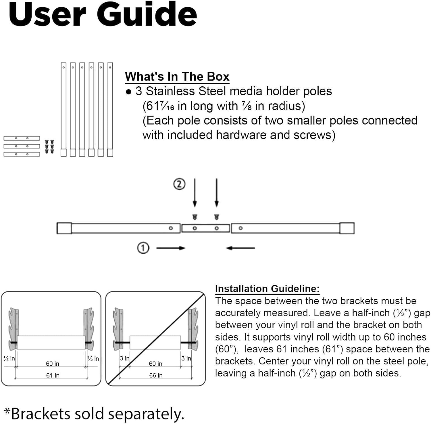Tube ONLY Hold 6 Rolls Media Storage Auto Car Vinyl Wrap Fabric Decal Holder Graphic Wall Rack Mount For 60" Long