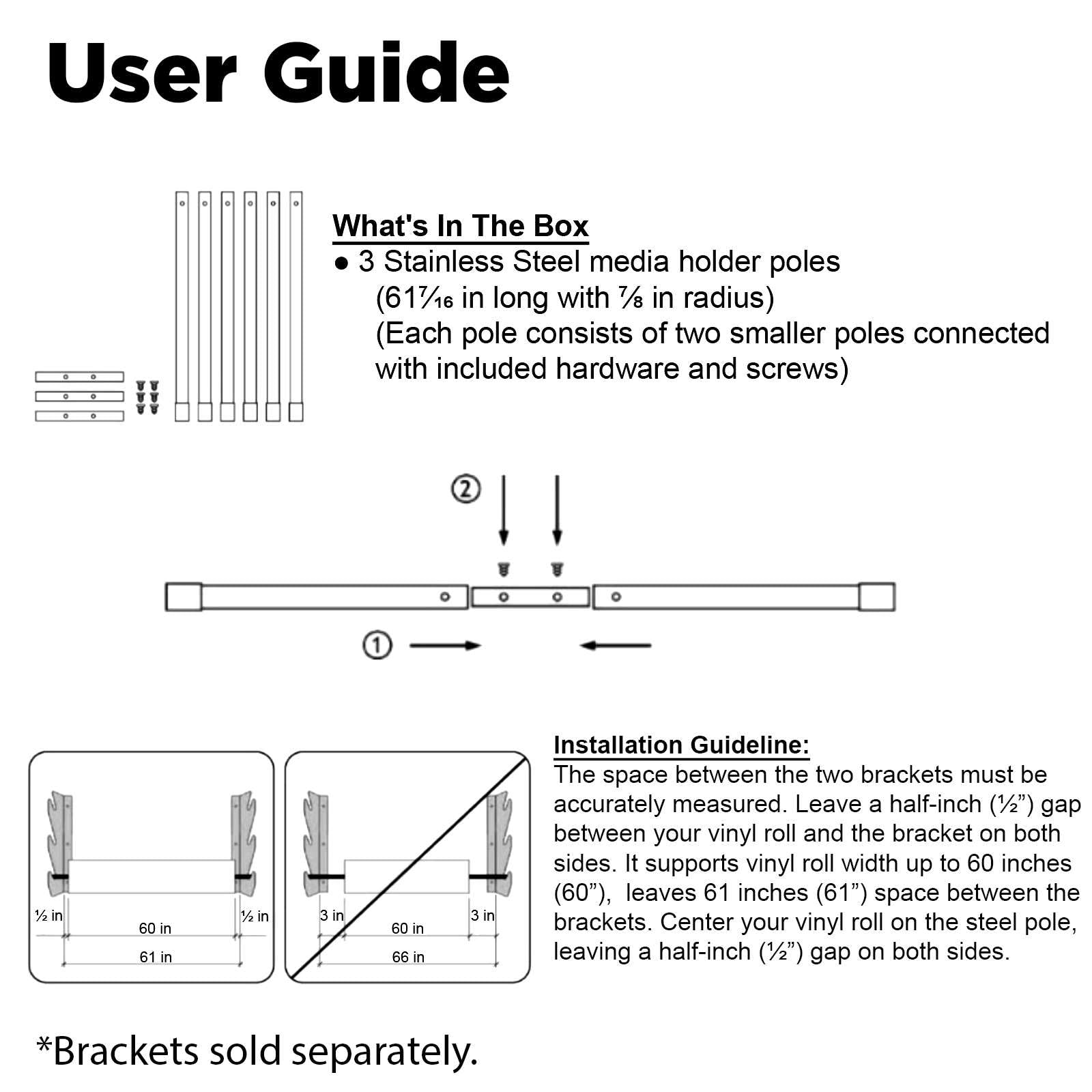 Tube ONLY Hold 6 Rolls Media Storage Auto Car Vinyl Wrap Fabric Decal Holder Graphic Wall Rack Mount for 60