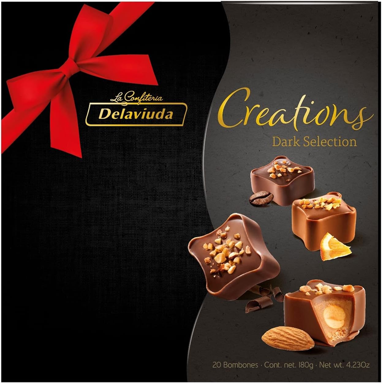 Delaviuda, Creations Dark Selection Surtido de Bombones Chocolate Intenso, Dulces de Chocolate, Bombones con Chocolate Intenso, Chocolates para Regalo, 20 Bombones, 185 Gramos