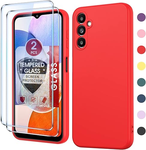LeYi Funda para Samsung Galaxy A14 Funda A14 5G con 2 protectores de pantalla de vidrio templado para mujeres y hombres, funda protectora delgada de
