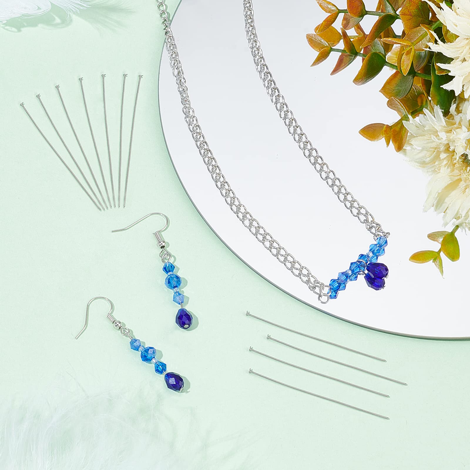 PH PandaHall 304 Stainless Steel 2 inch Head Pins, 600pcs Flat Head Pins Metal Jewelry Making Pins 0.7mm(21 Guage) Beading Pin for DIY Charm Earrings Braceles Necklaces Crafts Jewelry Making