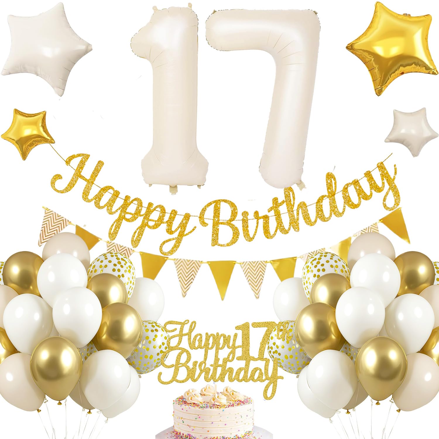 17th Birthday Decoration, 17th Birthday Boy White Gold, Birthday Decoration 17 Years Boy, Balloons 17th Birthday Happy Birthday Garland Balloon 17 Decoration for Birthday, Birthday Decoration Boys 17