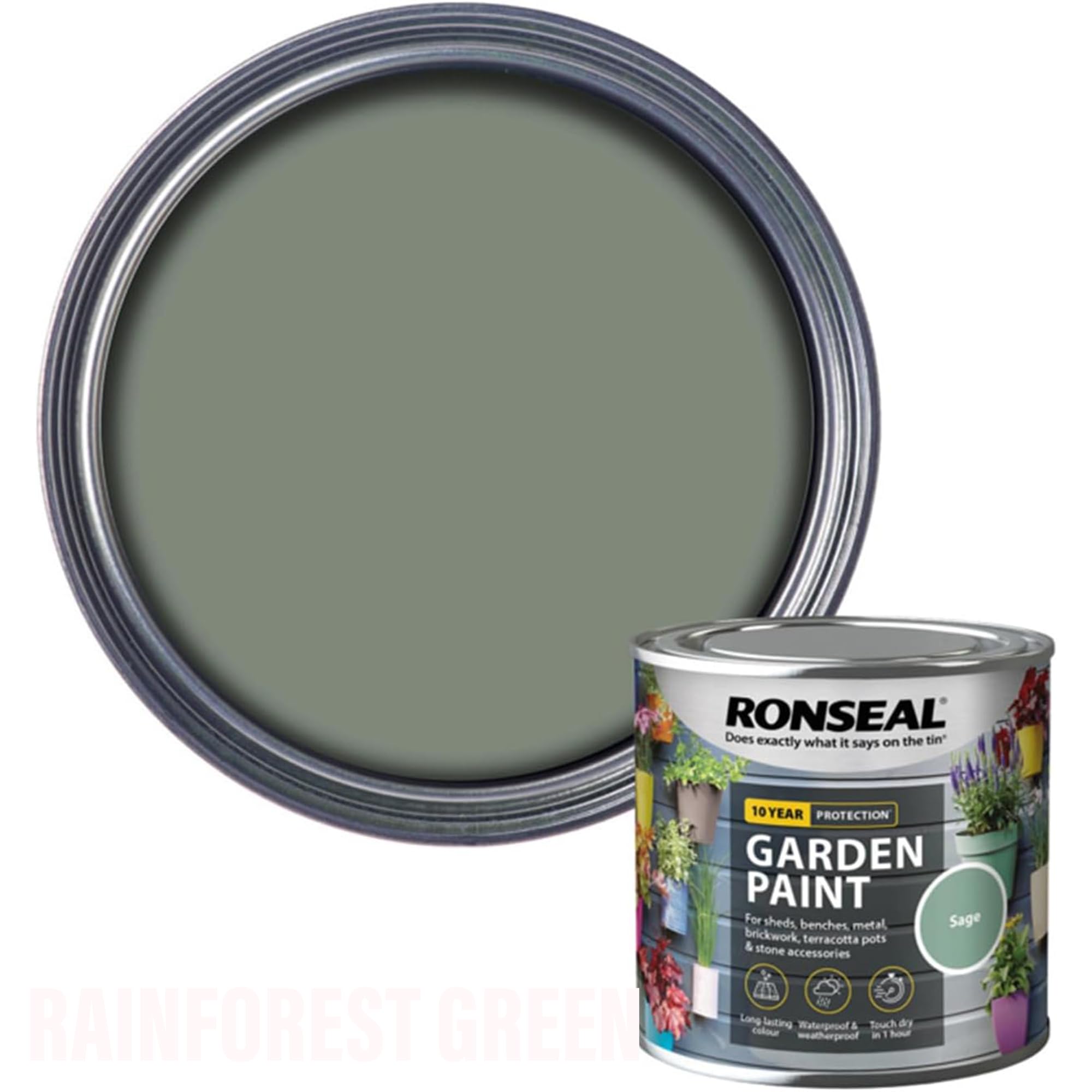 AOC24 Garden Fence Paint 250ml – Multi-Surface Exterior Paint for Wood, Brick, Metal, Stone & Terracotta – Waterproof, Resists Fading, Matt Finish for Sheds, Fences, Garden Furniture Sage