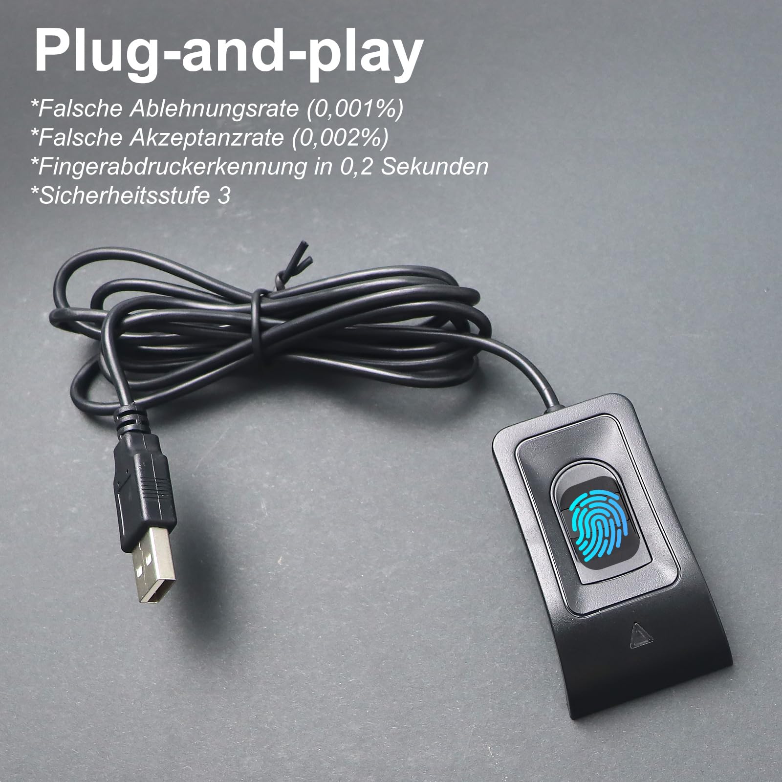 Lector de huellas dactilares USB y sensor para Windows 10/11, Windows Hello - Plug and Play con instalación automática de controladores, cable de extensión de 1,5 m, inicio de sesión sin