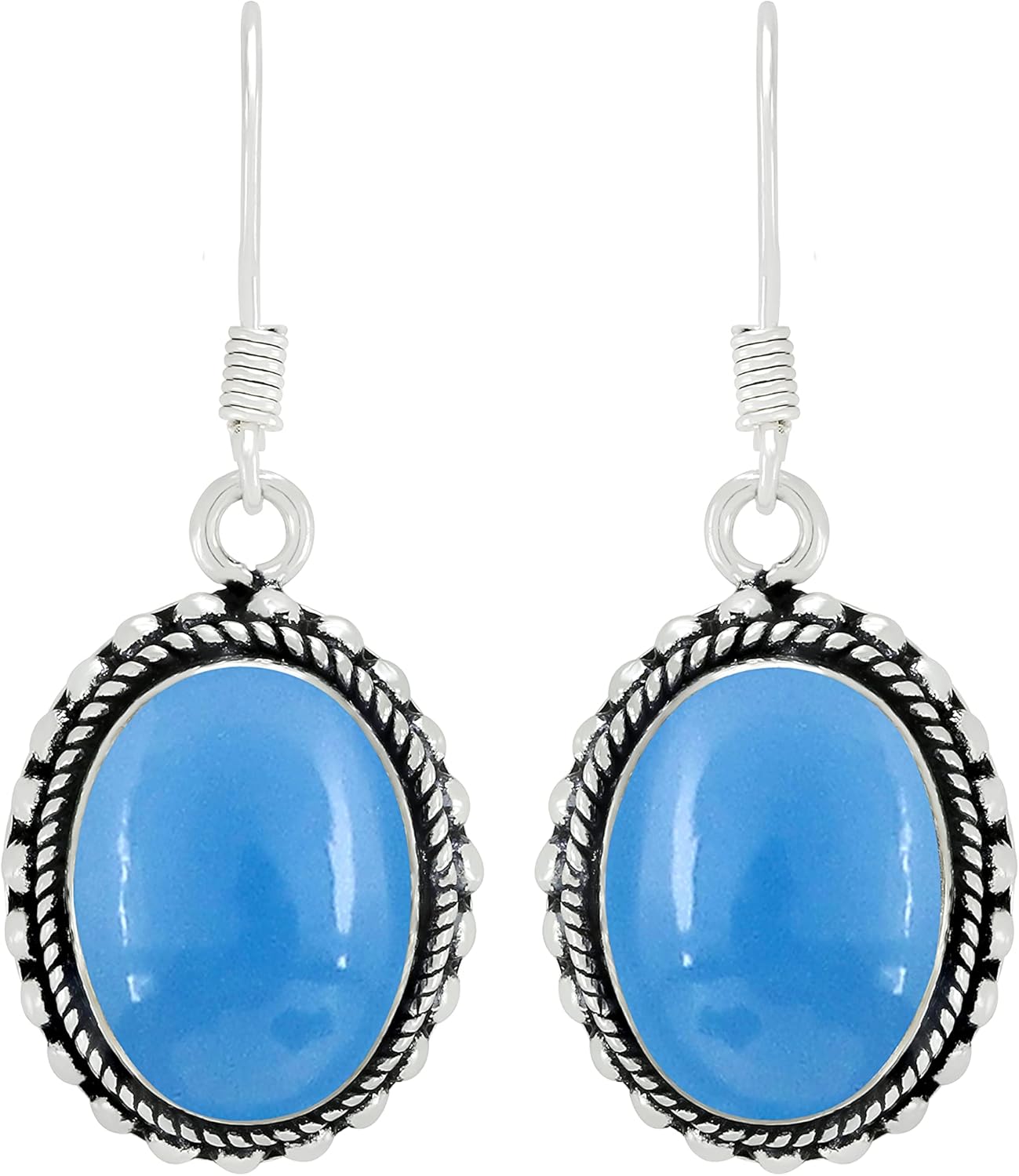 Natural/Synthetic/Simulated Gemstone Oval Shape Dangle Earrings for Women – 925 Silver Plated Handmade Earrings – Lightweight & Comfortable Statement Birthstone Jewelry – Gift for Wedding Anniversary