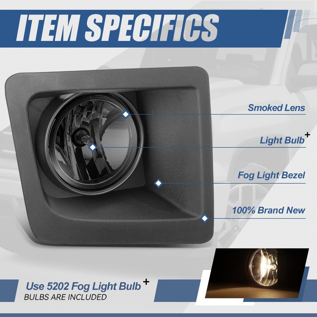 Auto Dynasty Fog lights Compatible with 2014 2015 GMC Sierra 1500, Front Bumper Driving Fog Light Lamps with Switch & Wiring Harness, Driver and Passenger Side, Chrome Housing Smoked Lens