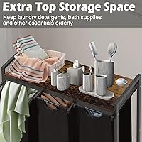 Vista 3 de Cesta Grande de Lavandería Clasificadora con 3 Bolsas Extraíbles y Tiradores, Estante Superior de Madera, Organizador Versátil de Cesta