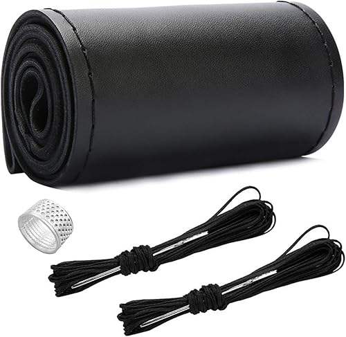 Vista 11 de Ziciner - Funda de cuero genuino para volante, transpirable, antideslizante, protector de volante para un diámetro máximo de 15 pulgadas, para coser