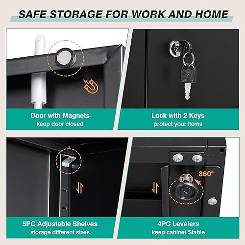 Miniatura 8 de SISESOL Gabinete de almacenamiento de metal ancho y profundo con 2 puertas y 6 estantes, gabinete de almacenamiento de garaje de 72 x 36 x 18