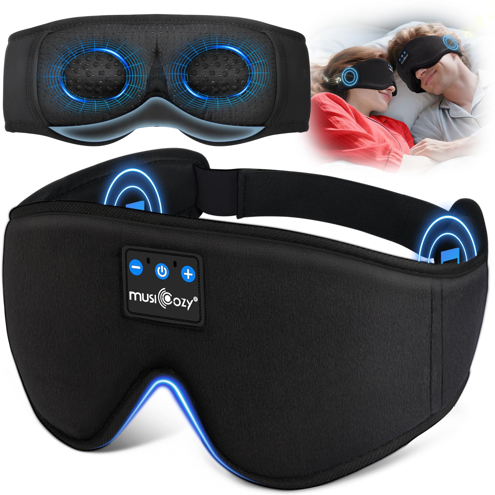 MUSICOZY 3D Schlafmasken Kopfhörer, 100% Verdunkelung, Schlafkopfhörer, Bluetooth-Augenmaske mit Kopfhörern zum Schlafen, Reisen, Nickerchen, Entspannen, Meditieren