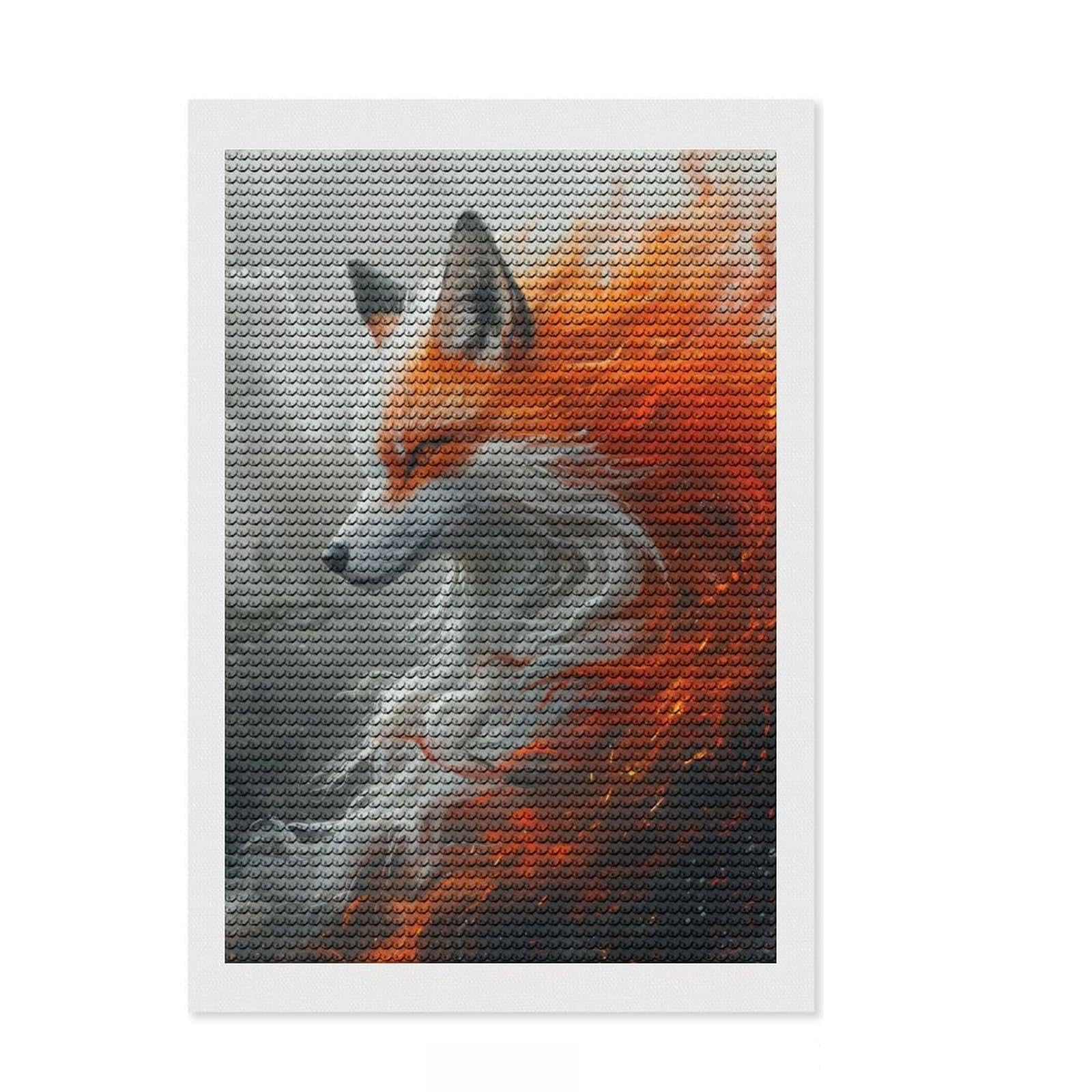 Junmoney Kitsune Red Fox Diamond Style Art Kit 8"x12", Farmhouse Decor, Relaxing DIY, with Tool Kit, Thoughtful Present, DIY