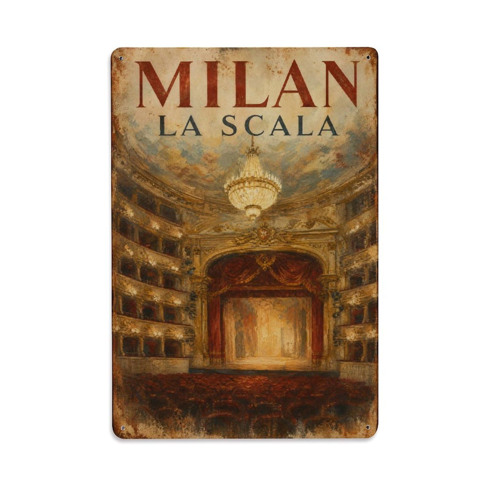 Huiyhb 8X12inch(20X30cm) Vintage Travel Milan La Scala Theatre Interior Italy Metal Tin Sign