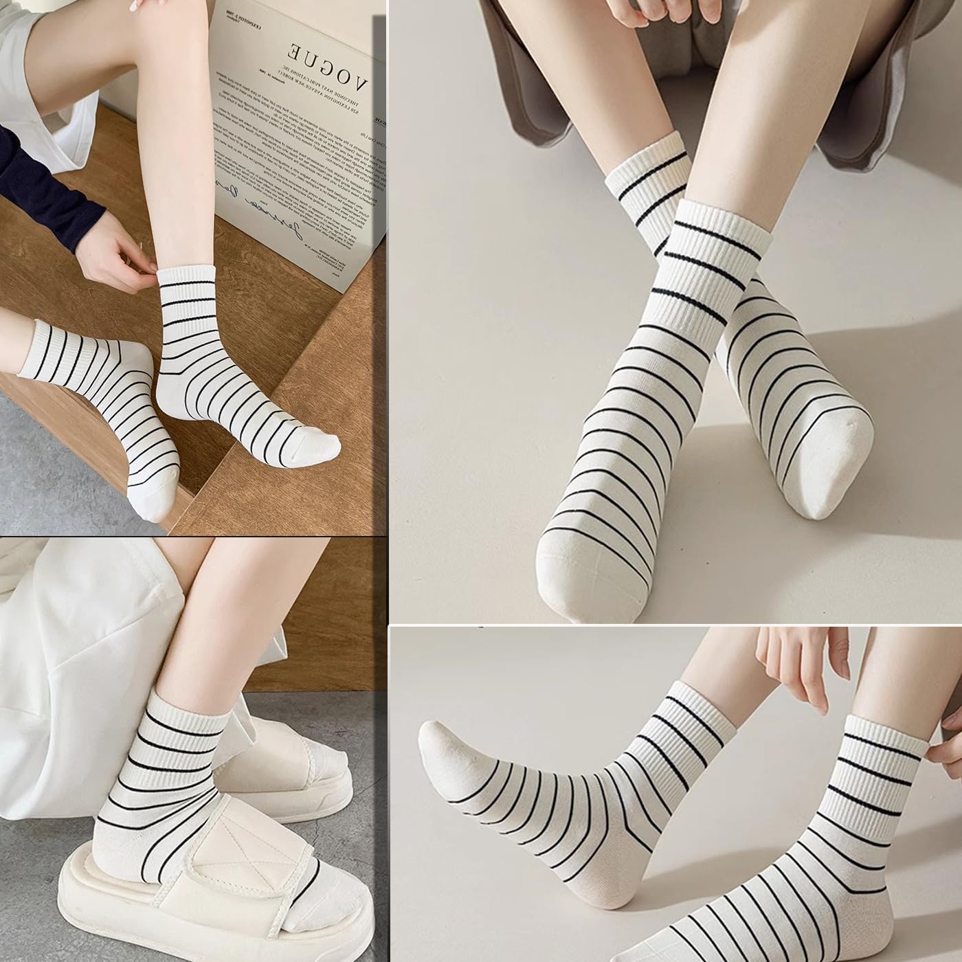 CHUNFO Womens Striped Colorful Ribbed Ankle Socks Cute Dot Athlete Crew Cotton Casual Sock Size5-10.5 - Image 5