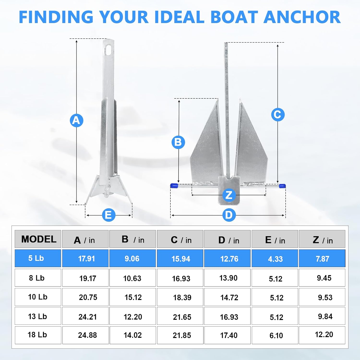 Heavy Duty Boat Anchor Kit, 5/8/10/13/18 lb Galvanized Danforth Anchor with Anchor Chain, Shakles and Boat Anchor Rope, Fluke Anchor Kit for Boats Pontoon, Deck, Fishing, and Sail - Image 2