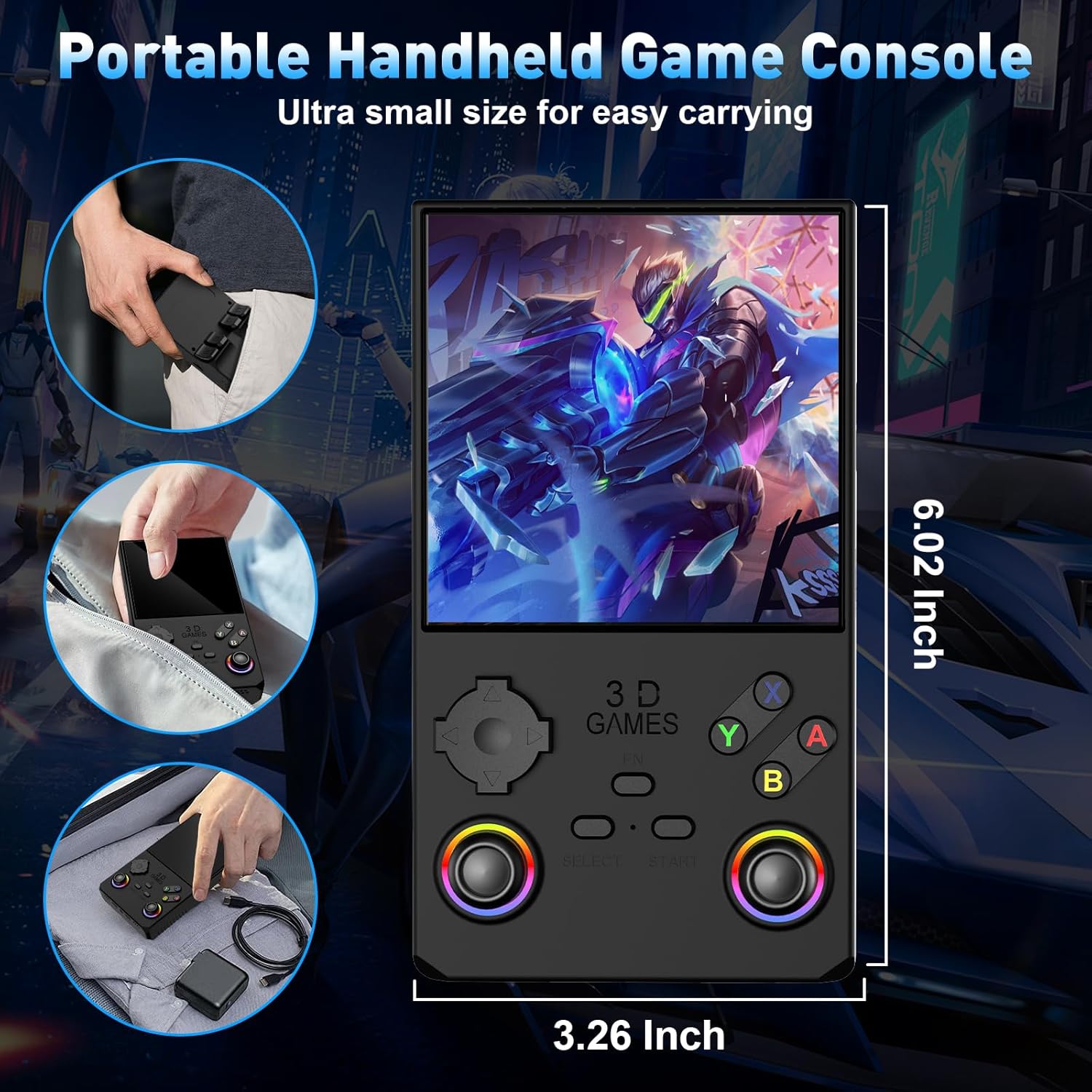 Hugawello R40 MAX Handheld Device, 40000 in 1 high-Definition Gaming mini Retro Video Console, 4-inch IPS Screen, 256GB RAM, 45 Built-in emulators, 3800mAh Battery (Black 256GB)