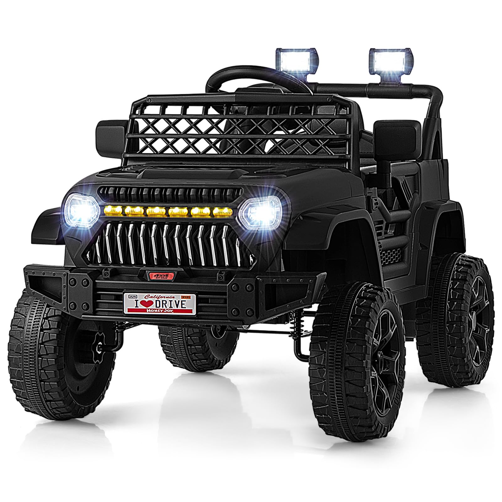 Maxmass 12V Kids Electric Ride on Car, Battery Powered Off Road Toy Car with Remote Control, Bluetooth, USB, Music, Horn Spring Suspension Wheels, Children Electric Truck for 3+ Years Old (Black)