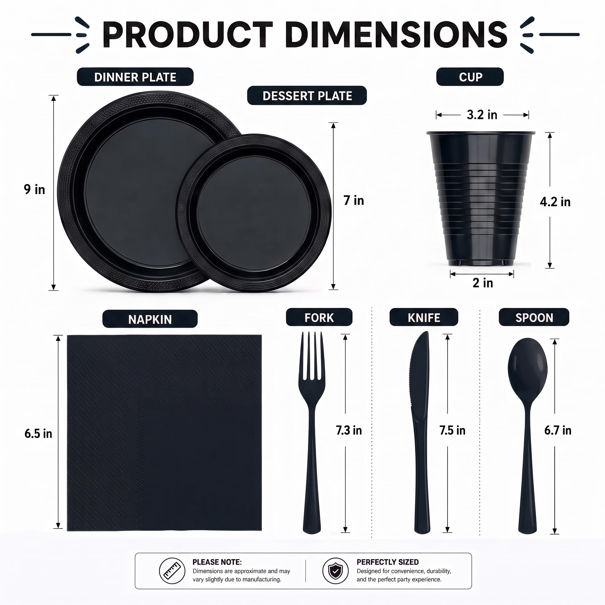 350 Pcs Black Plates & Napkins Party Set -3