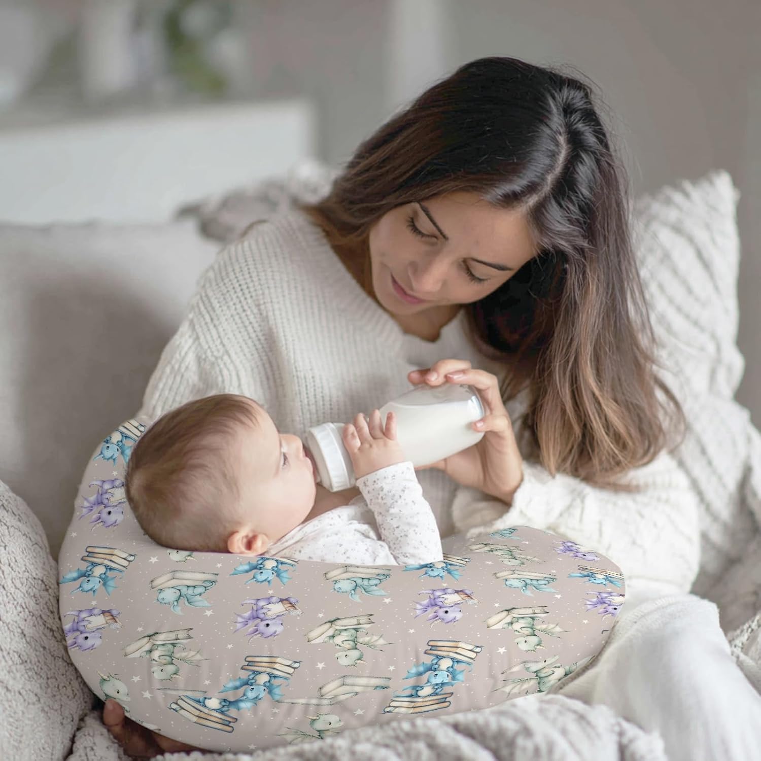 Cute Dragon Book Stars Nursing Pillow Cover Ultra-Soft Comfortable for Baby Girls Boys Dragons Tales Books Cover for Fairytale Animal Breastfeeding and Bottle Feeding for Newborn Infant