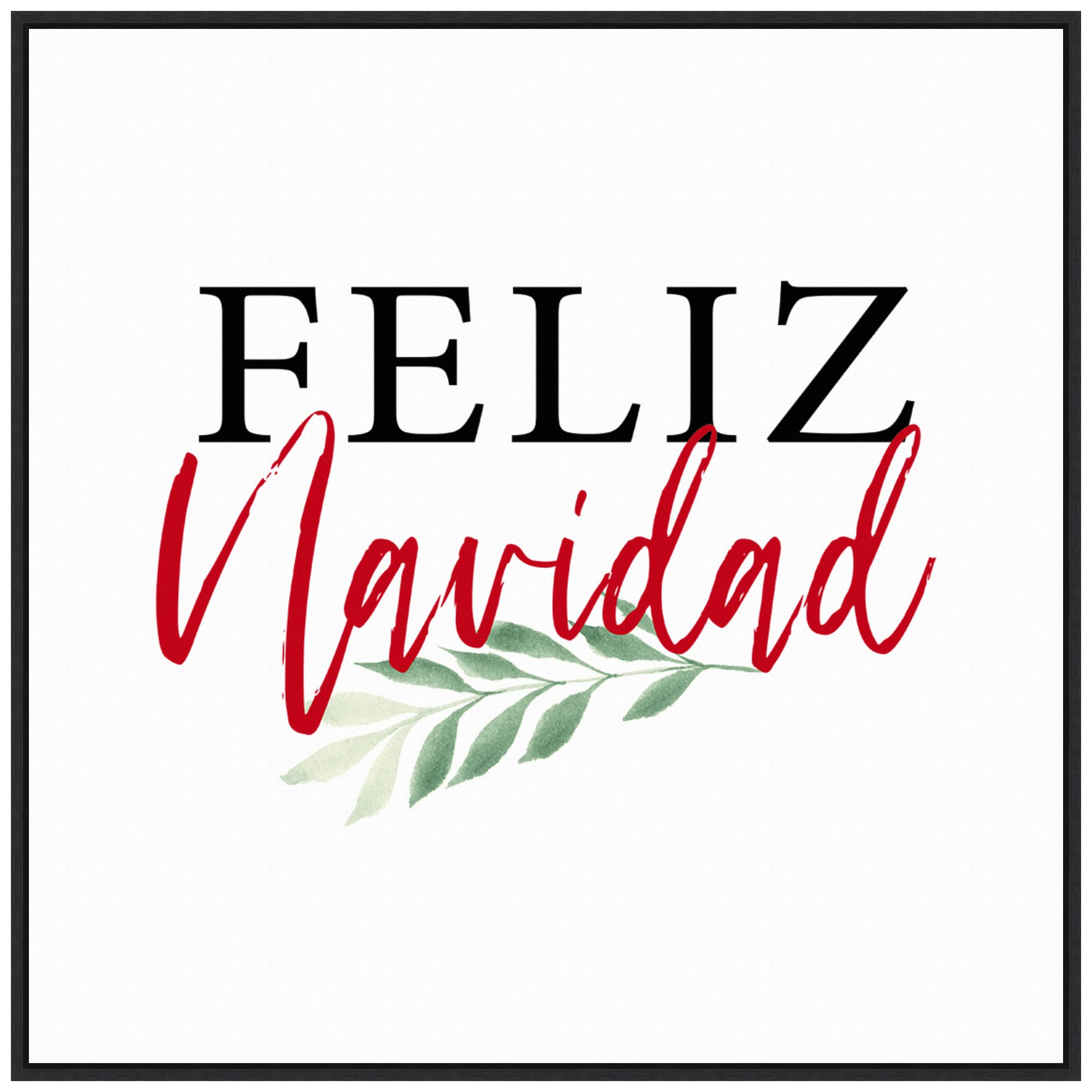 Amanti Art Framed Canvas Wall Art 30x30 Feliz Navidad Script Portfolio, Framed Wall Art Canvas, Holidays Artwork, Modern Decor, Large Poster Painting for Living Room, Bedroom, Bathroom,