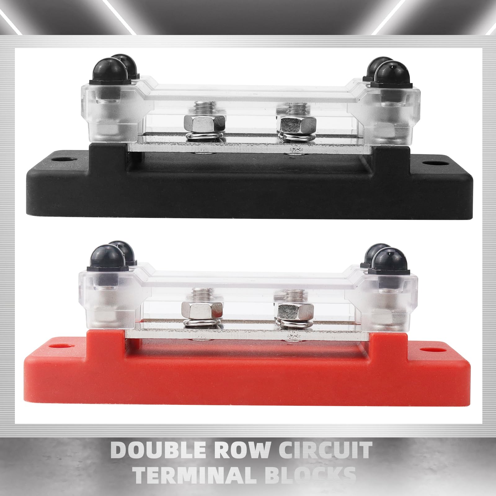 Distributore di corrente con barra collettrice, 12 V-48 V CC, 250 A, 4 bulloni a vite M8, 2 pezzi, Nero-Rosso (B-Nero e Rosso)