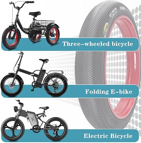 Miniatura 7 de SIMEIQI Paquete de 2 neumáticos de bicicleta eléctrica de 26 x 4.0 pulgadas, neumáticos de triciclo eléctricos, neumáticos de repuesto plegables