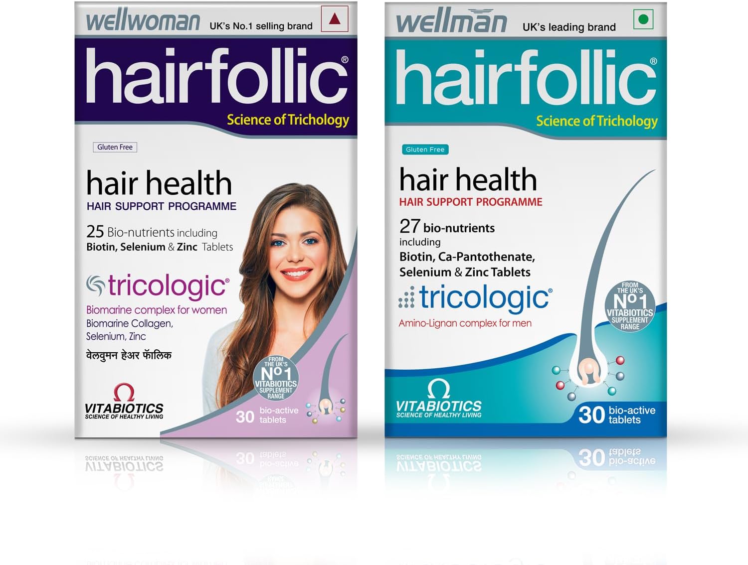 & Wellwoman Hairfollic Combo Pack with Biotin, Selenium & Zinc | Supports Healthy Hair Growth & Strength | 30 Tablets Each | Nutritional Hair Supplement