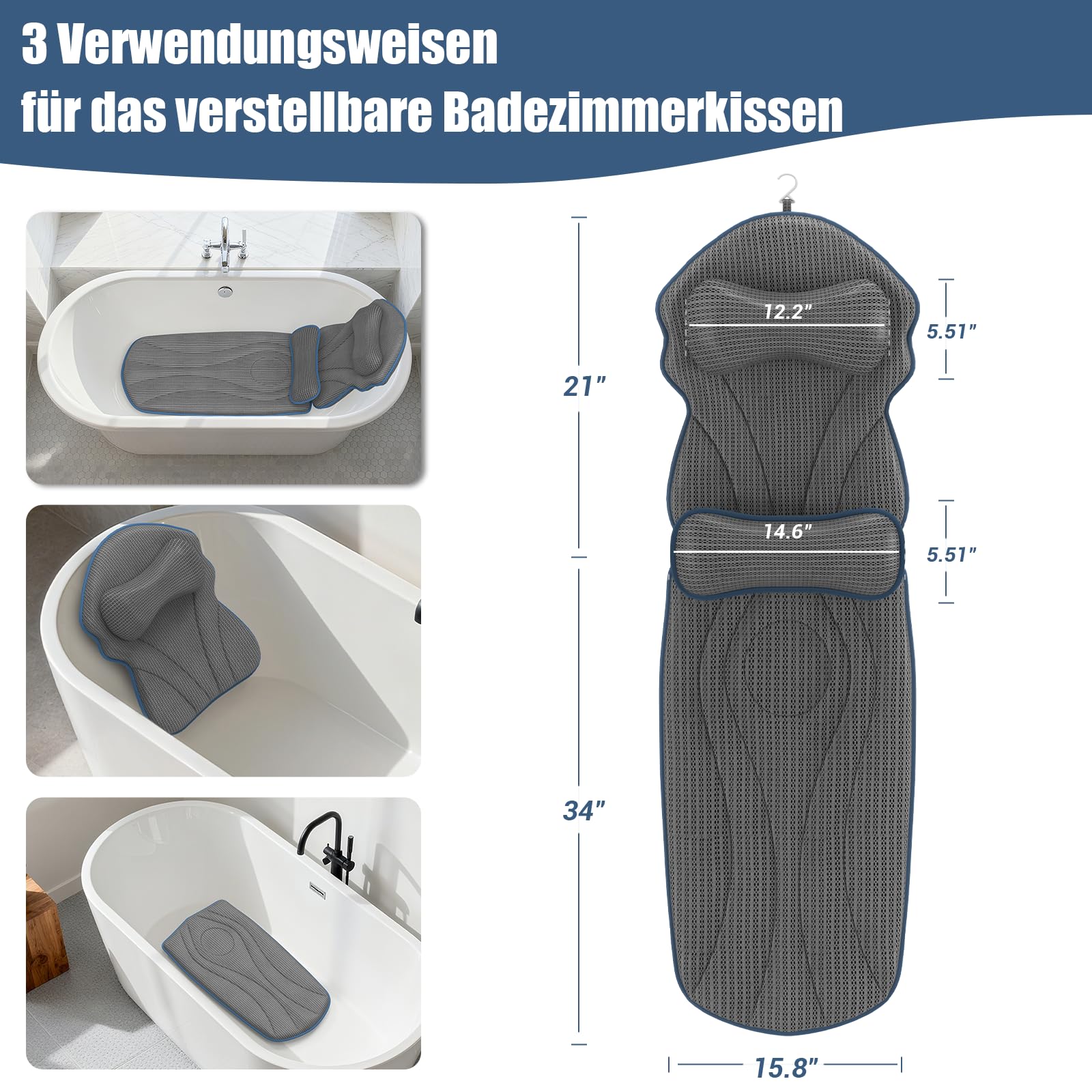 Vollkörper badewannenkissen Nacken für Badewanne e Luxus badekissen Kissen für Kopf,Schulter,Rücken und Lendenunterstützung badewannenmatte ganzkörper mit Kissen für Frauen 5D Luftnetzmatte