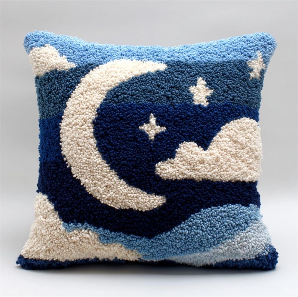 Kitphoenix Stars And Moon Latch Hook Kit Cushion For Adults,
