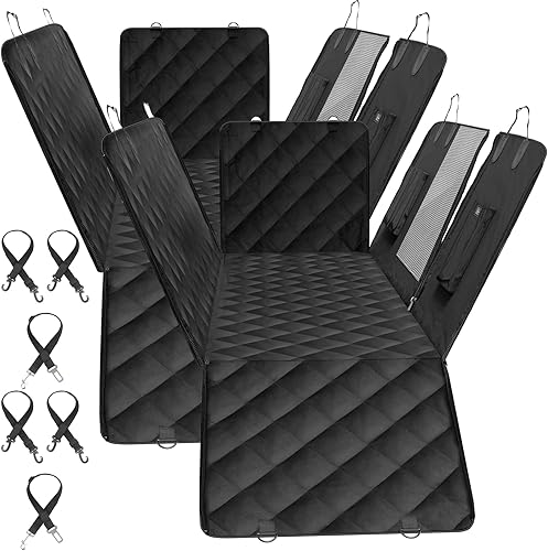 Simple Deluxe Funda de asiento de coche para perro para asiento trasero, protector de asiento 100% impermeable para mascotas con ventana de malla, a
