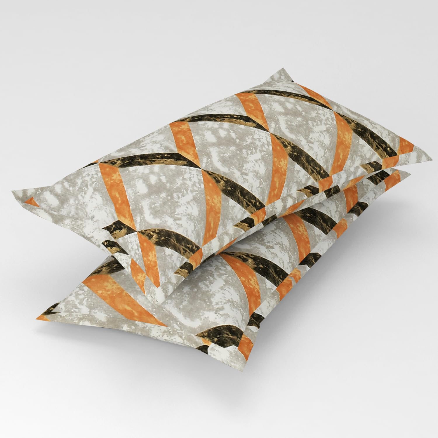 Homefab India 2 Piece Printed Cotton Feel Microfiber Pillow Covers - Beige-Brown-image-18