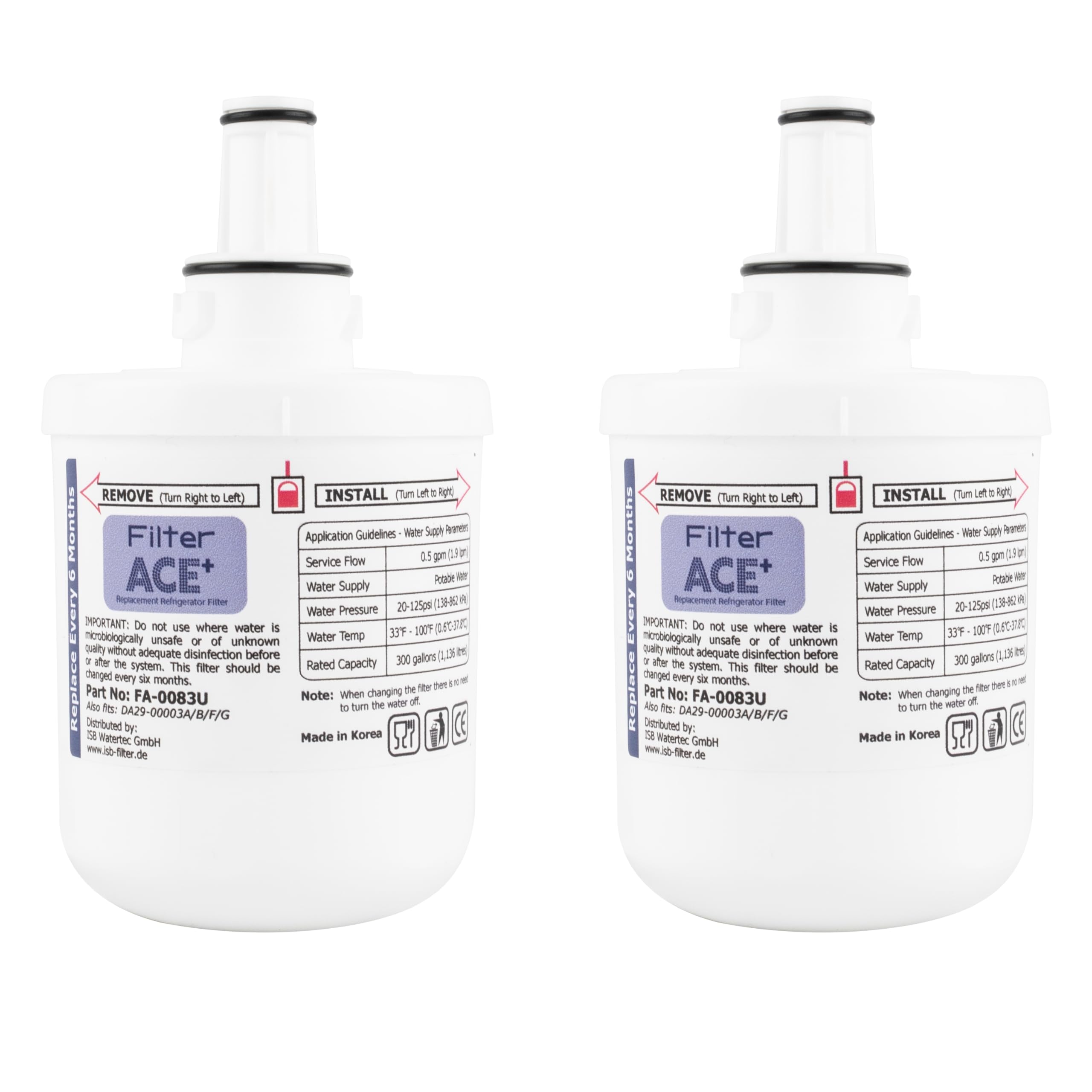 ACE+ FA-0083U | 2x Wasserfilter kompatibel mit Samsung DA29-00003G, HAFIN2/EXP, DA29-00003F, HAFIN1/EXP, HAFIN Kühlschrankfilter - Replacement Refrigerator Filter