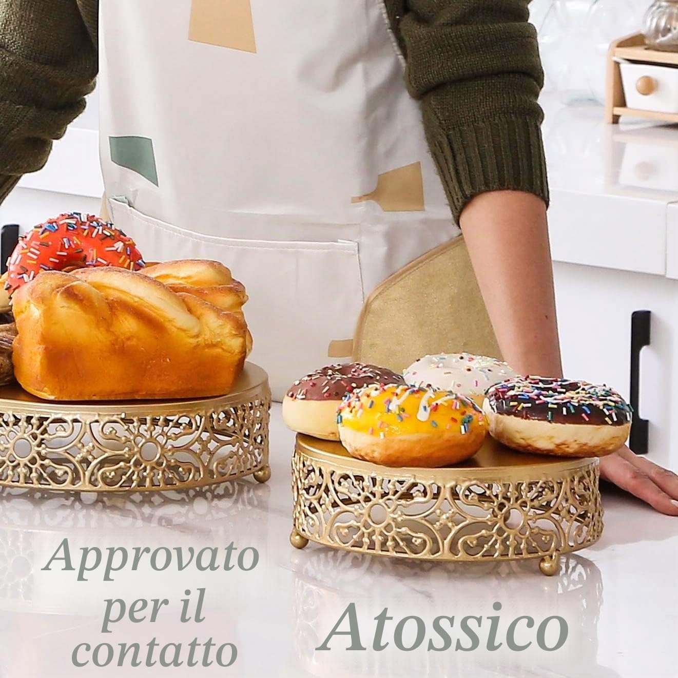 MEETOZ Set di 3 alzate per torte rotonde in metallo, per dessert, cupcake, pasticceria, caramelle, per matrimoni, eventi, feste di compleanno (oro)