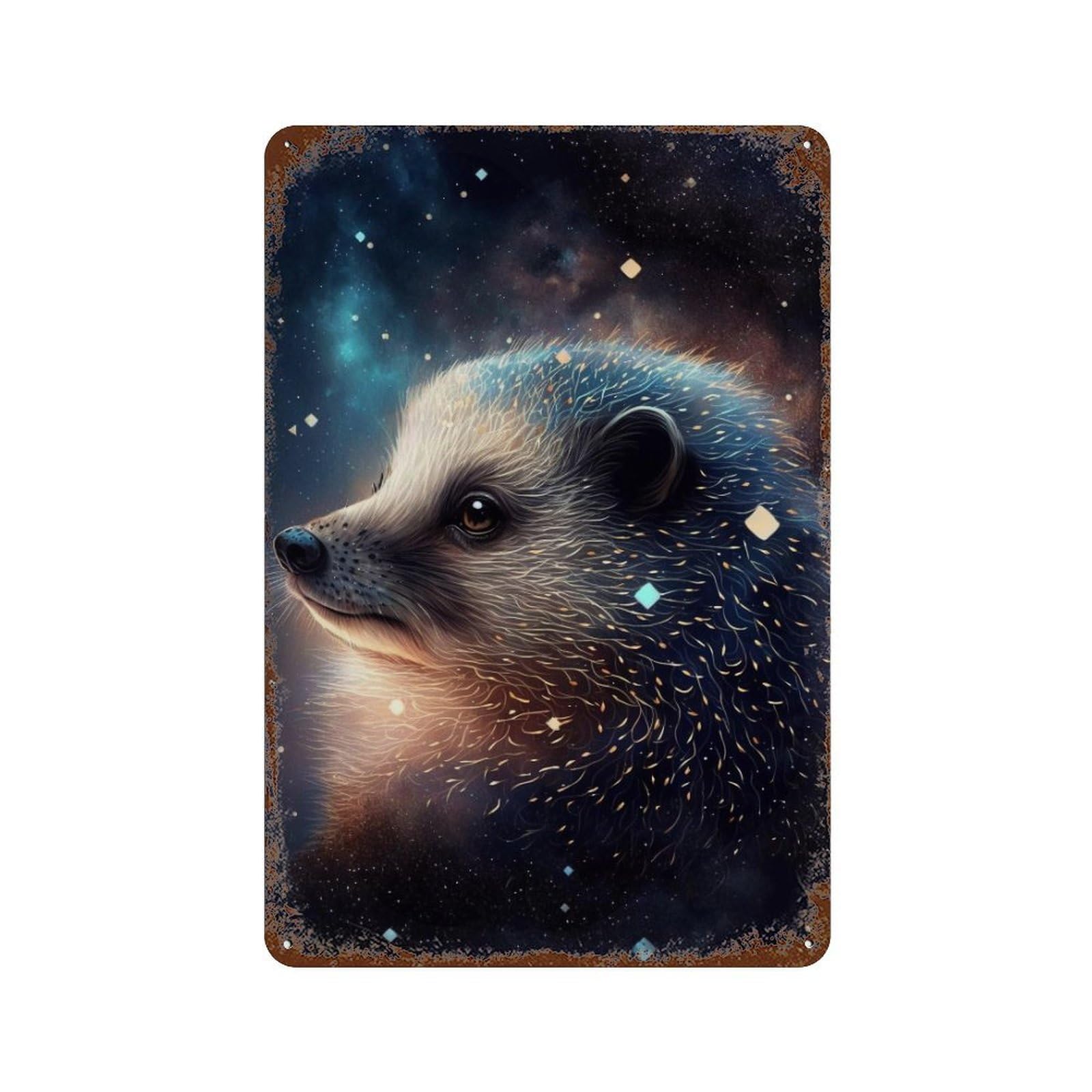 Galactic Hedgehog Art Print -2 11.8"x7.9" Vintage Rust Metal Sign, Shabby Chic Decor for Cafe, Home Bar And Lounge Decor