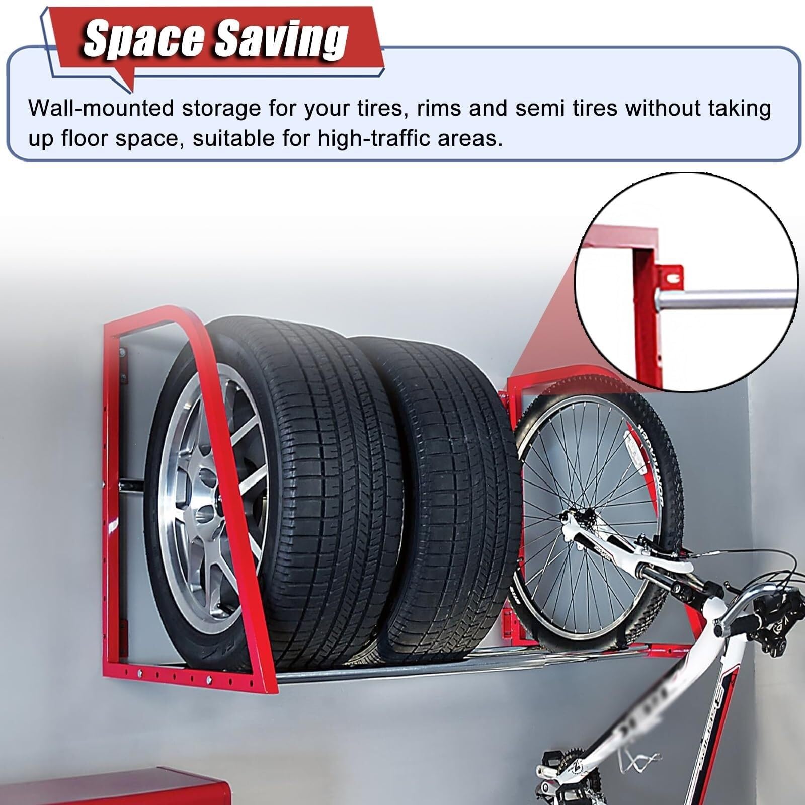 Supporto per Pneumatici da Parete, Porta Pneumatici con Barra Trasversale Regolabile, può Contenere 4 Pneumatici per casa, Garage, Appartamento