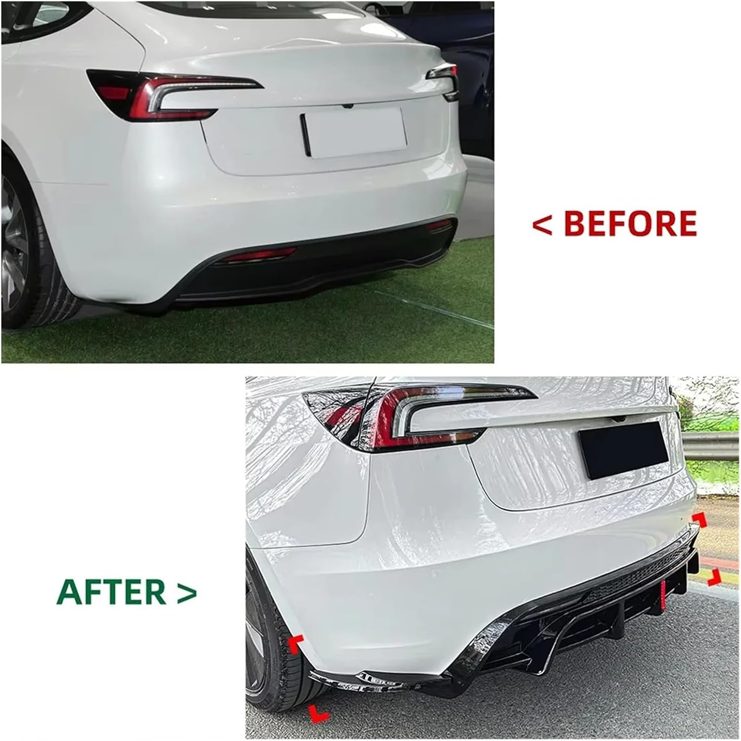 For Tesla Model 3 Highland 2024 2025 Car Rear Bumper Lip Diffuser With Pilot Light LED-Rear Spoiler Tuning Protector(Carbon Look)