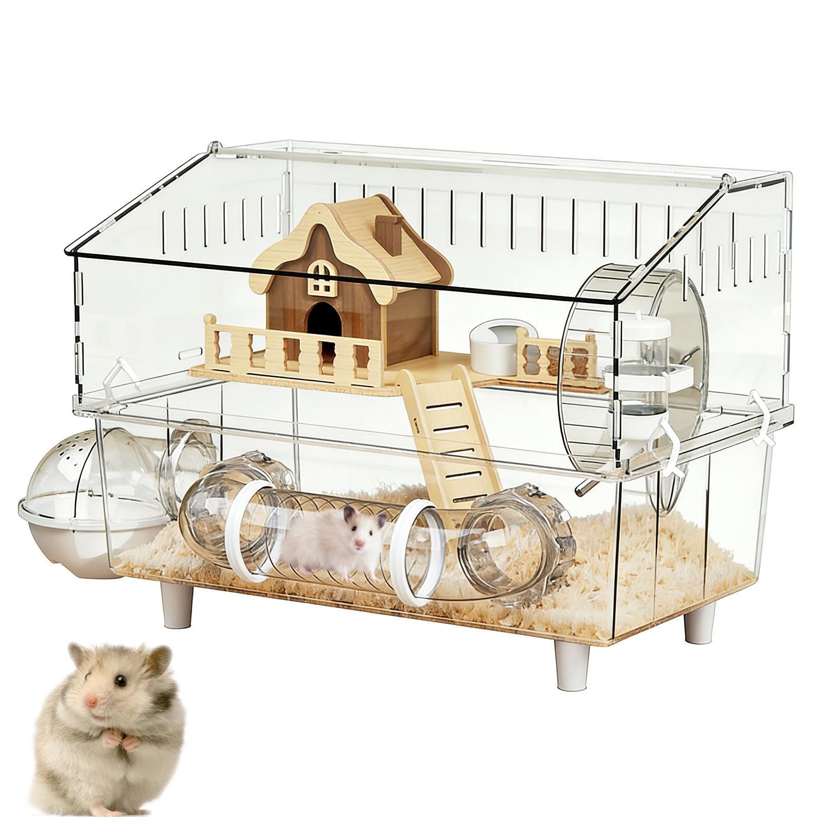 Jaula para Hámster Recinto de Acrílico Transparente de 2 Niveles | Hábitat para Hámsteres para en Casa, Interior, Exterior, Observación en Tienda de Mascotas o Jardín