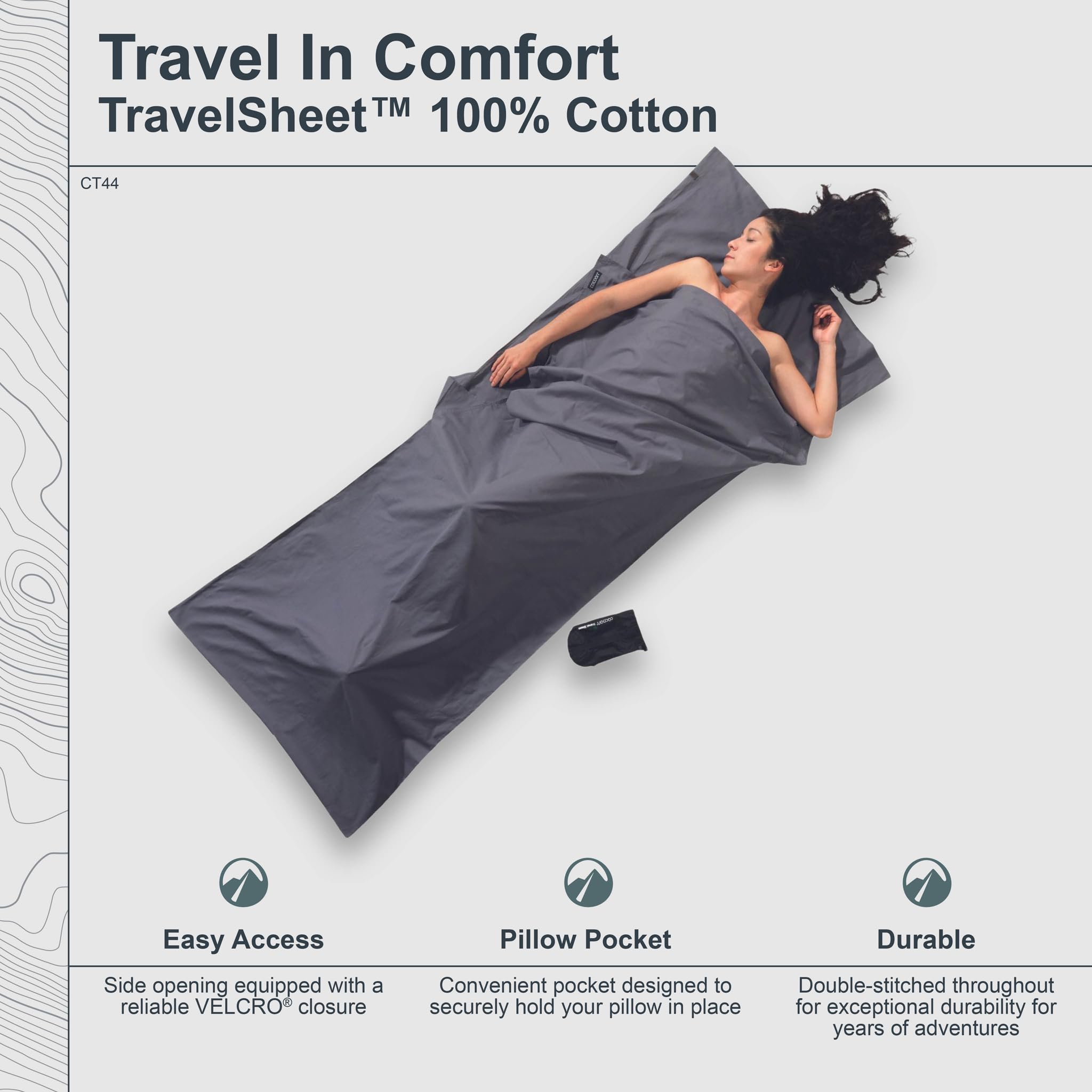 COCOON Drap de Sac 100% Coton CT44 Coloris Gris Rectangulaire
