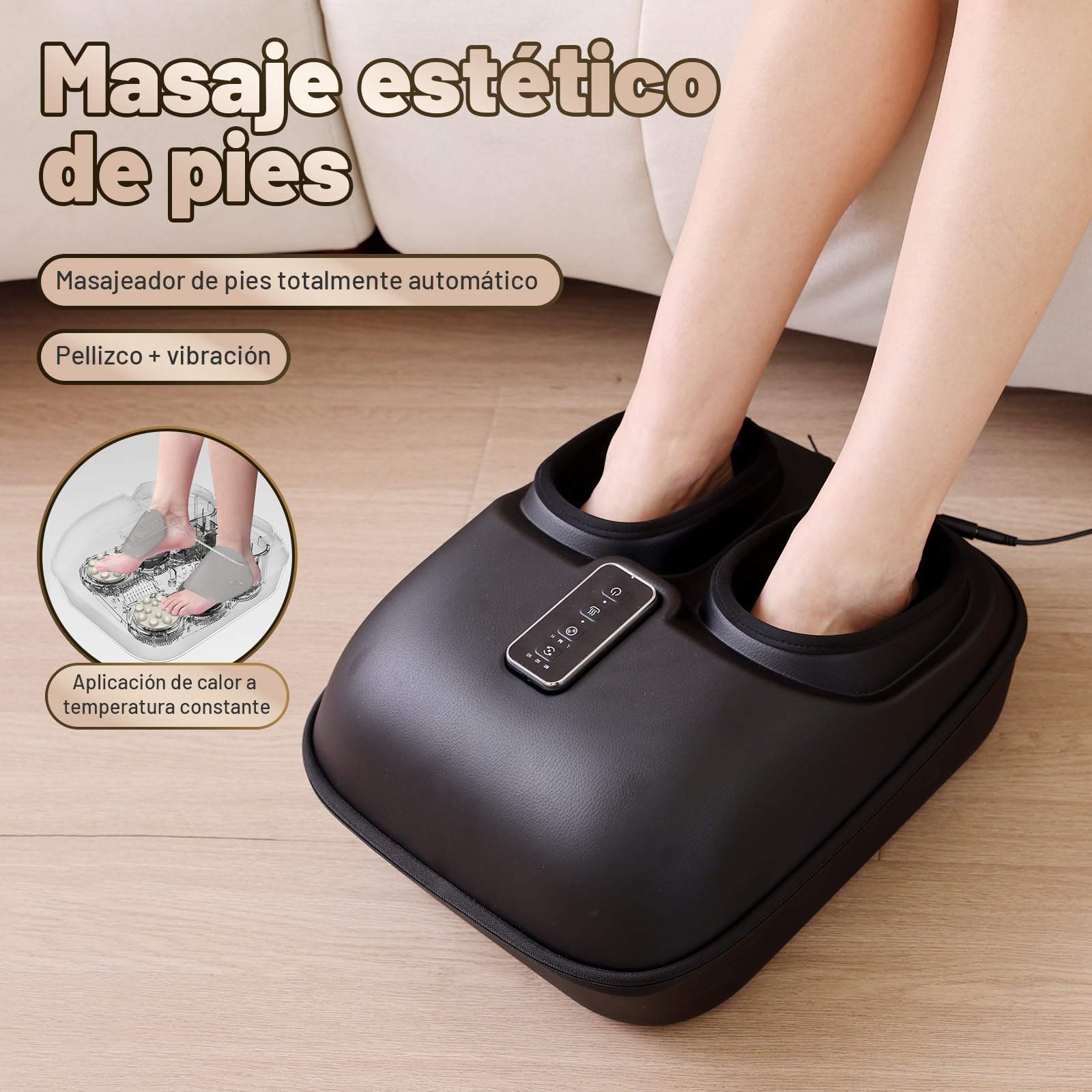 Masajeador de pies Shiatsu BeSokar​​ con mando a distancia, función de masaje de amasado 6D, rodillos y compresión neumática, 3 niveles de intensidad para músculos y plantas de pies cansados, terapi