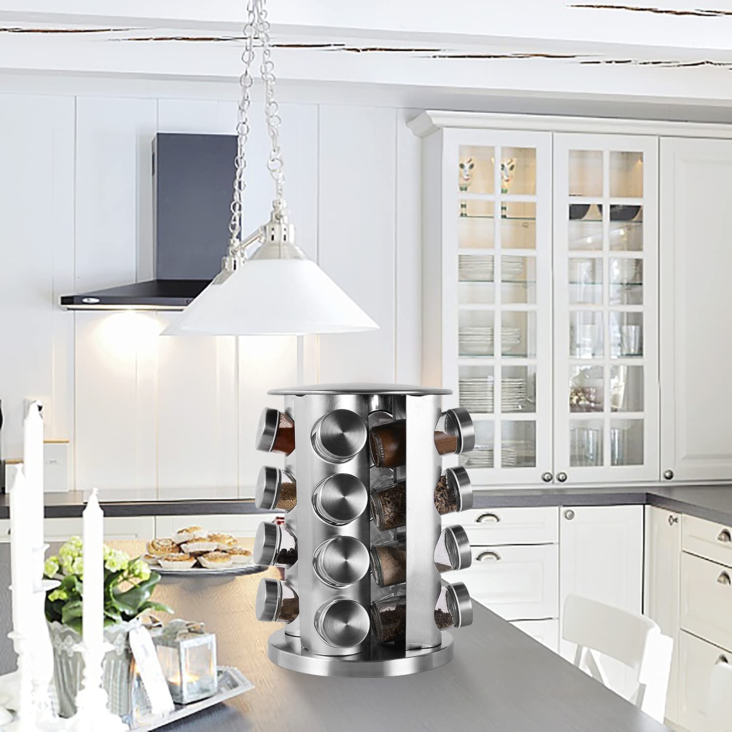 Miorkly Rotating Spice Rack Organiser with 16 Spice Jars, Thick and