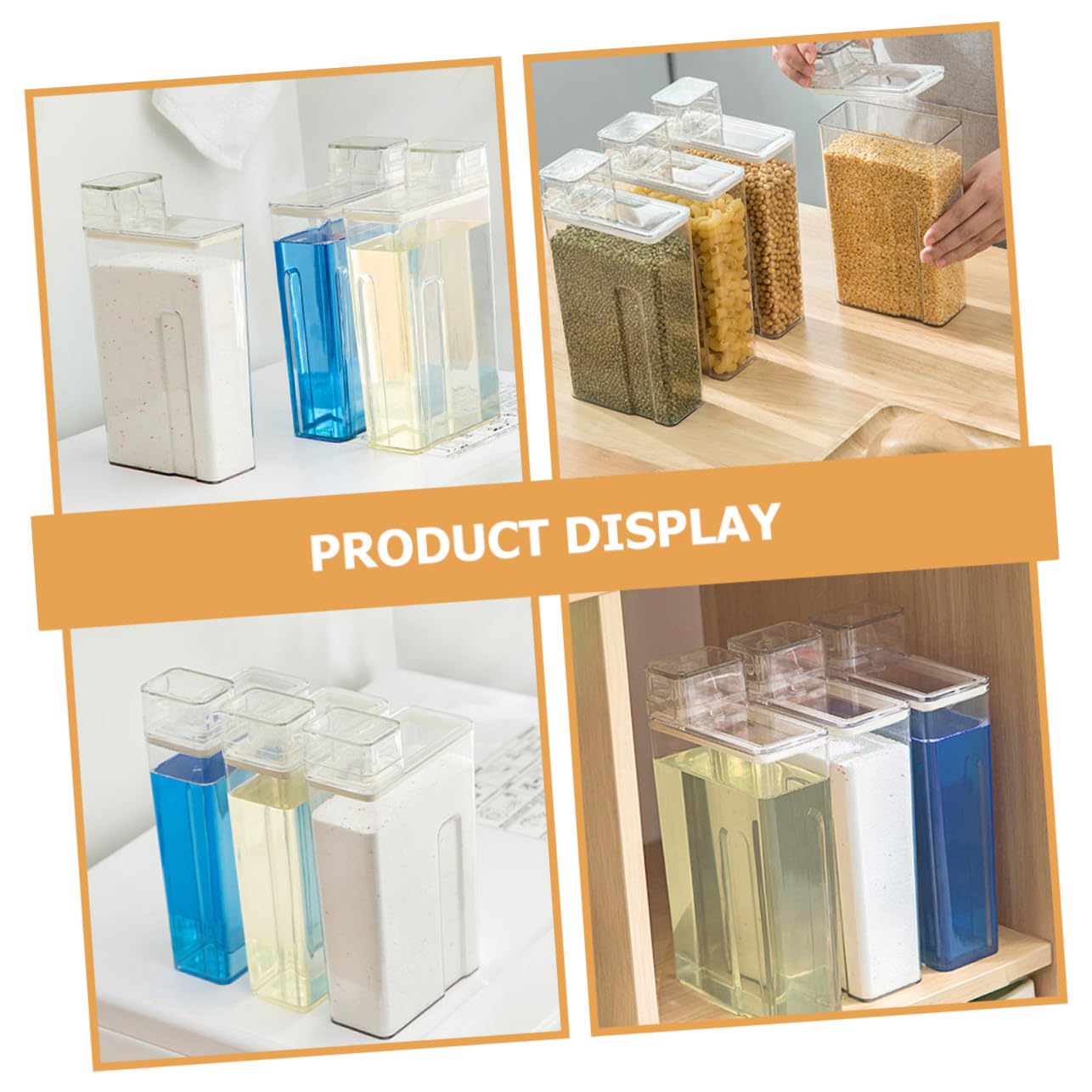 Dispenser Detersivo Trasparente da 2 Pezzi in Pet Grande Capacità e Design Compatto per Lavanderia, Contenitore Pratico per Sapone Lavatrice e Detersivo in Polvere