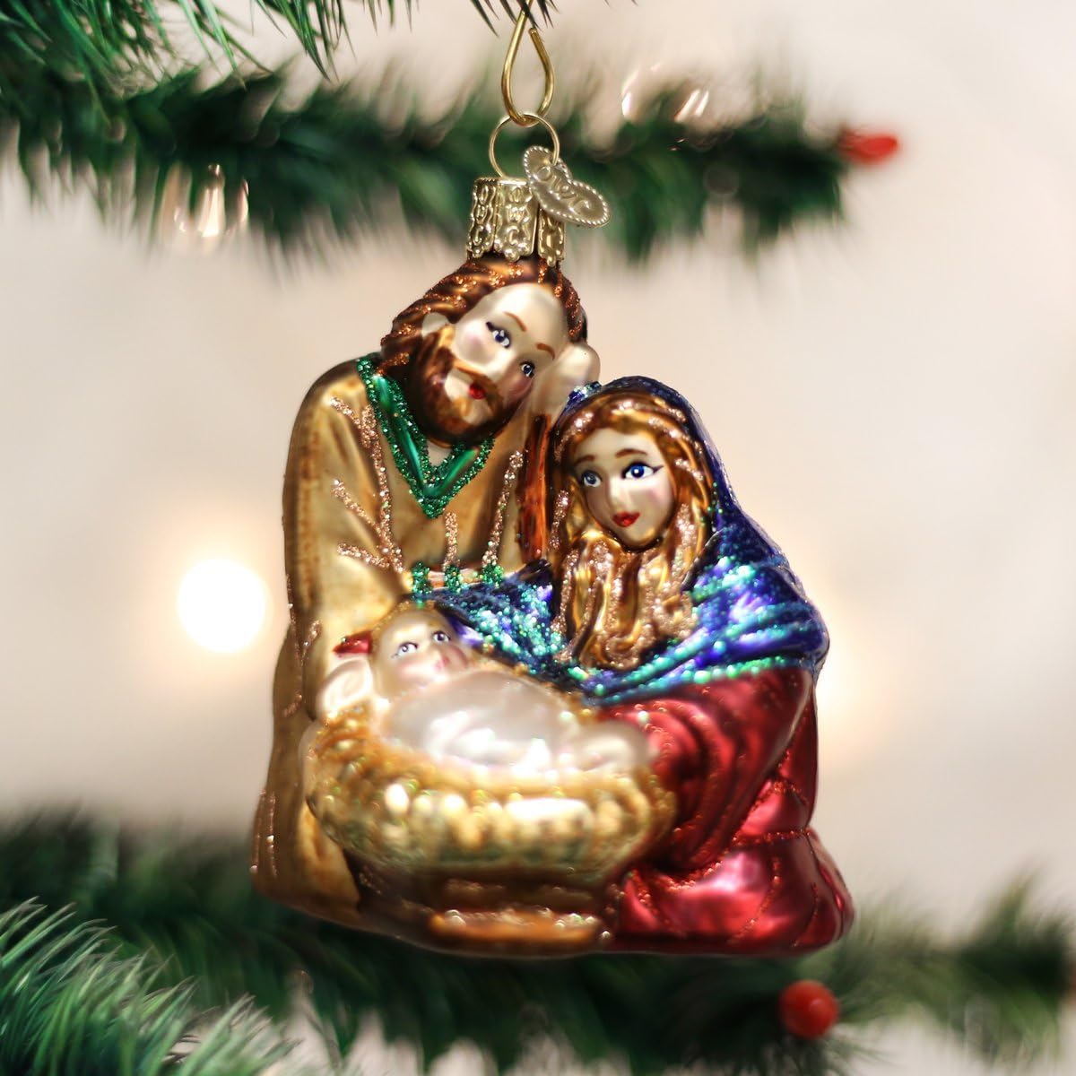 Old World Christmas Holy Family Glass Blown Ornament for Christmas Tree, Handcrafted Holiday Decoration, Religion Collection