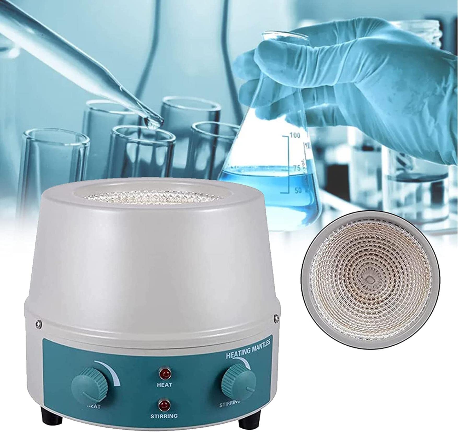 Manta Calefactora con Agitador Magnético, 500 Ml, Pantalla Digital, 250 W, 0-1600 RPM, para Matraces De Fondo Redondo para Investigación Científica.