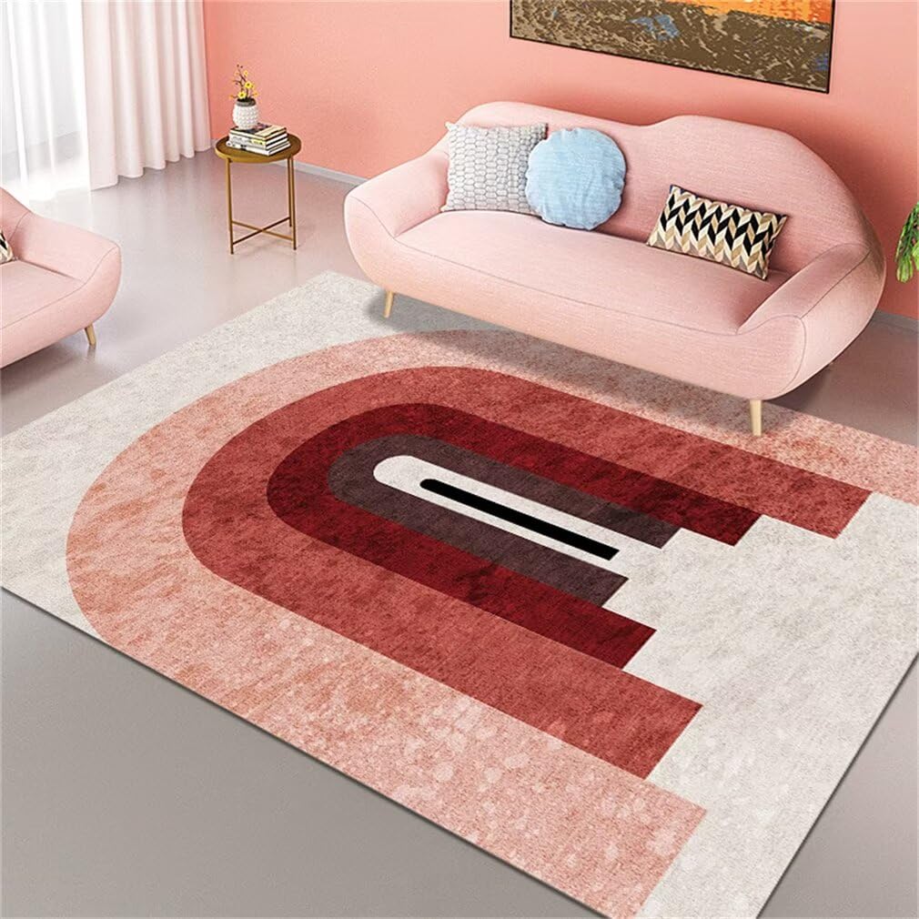 Tapis de chambre au design minimaliste moderne lavable rouge