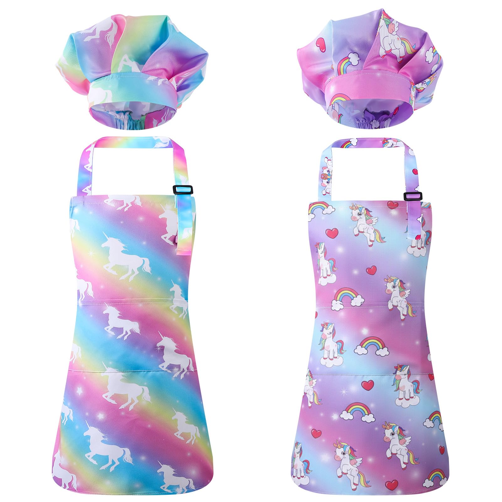 saerryor 2 Pack Kids Chef Apron and Hat,Children's Chef Aprons Costume Unicorn โ image 1