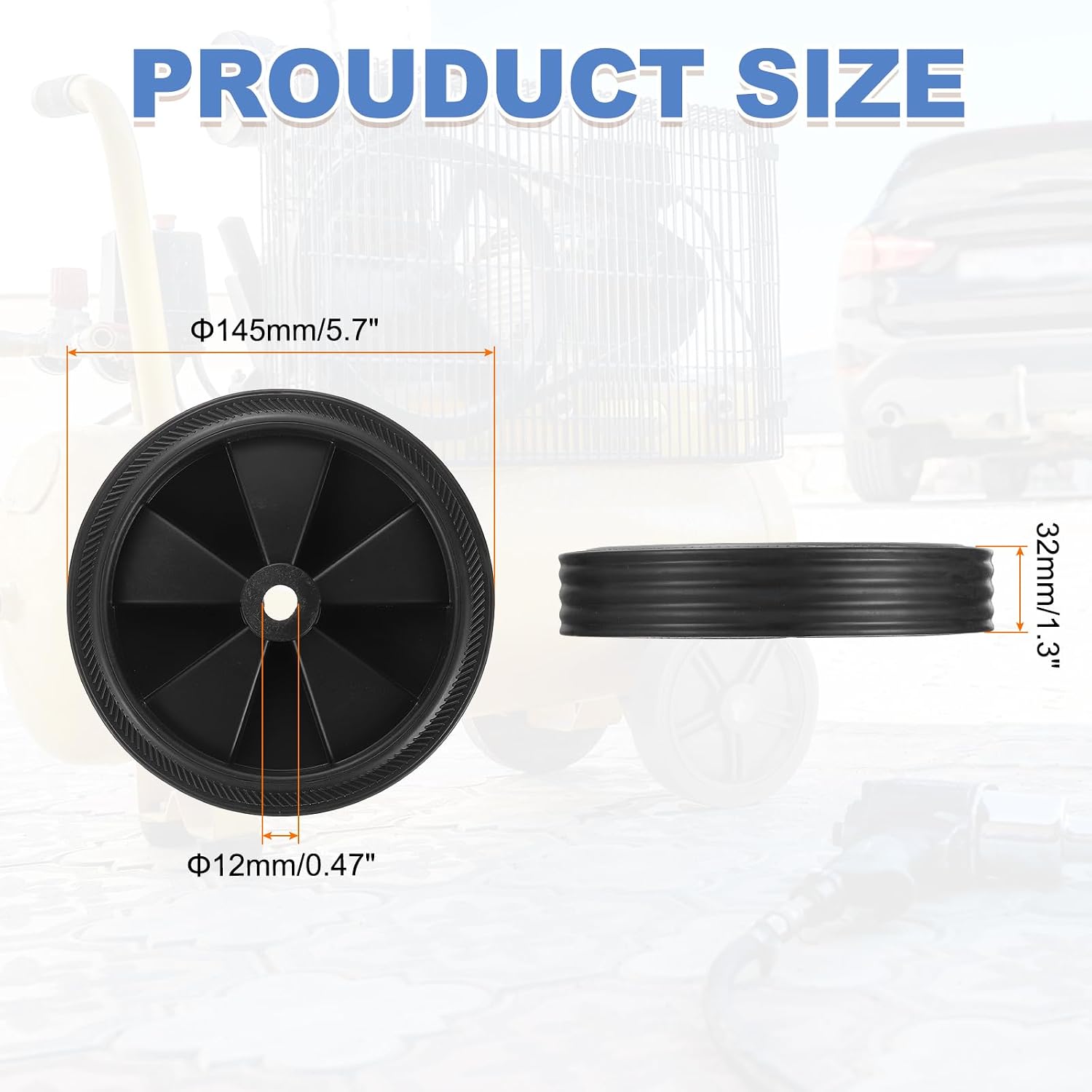 MECCANIXITY 6 Inch Air Compressor Wheels Replacement Universal Wheels for Most Air Compressors Increasing Maneuverability with 0.5" Dia Pack of 1,Black