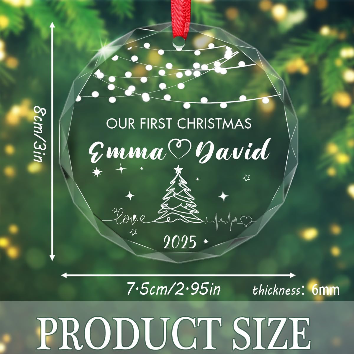 Personalized Our First Christmas Ornament 2025, Custom Couples Name Text Customized Xmas Tree Hanging Decorations Keepsake House-Warming Gift for Family Dad Mom Husband Wife Her