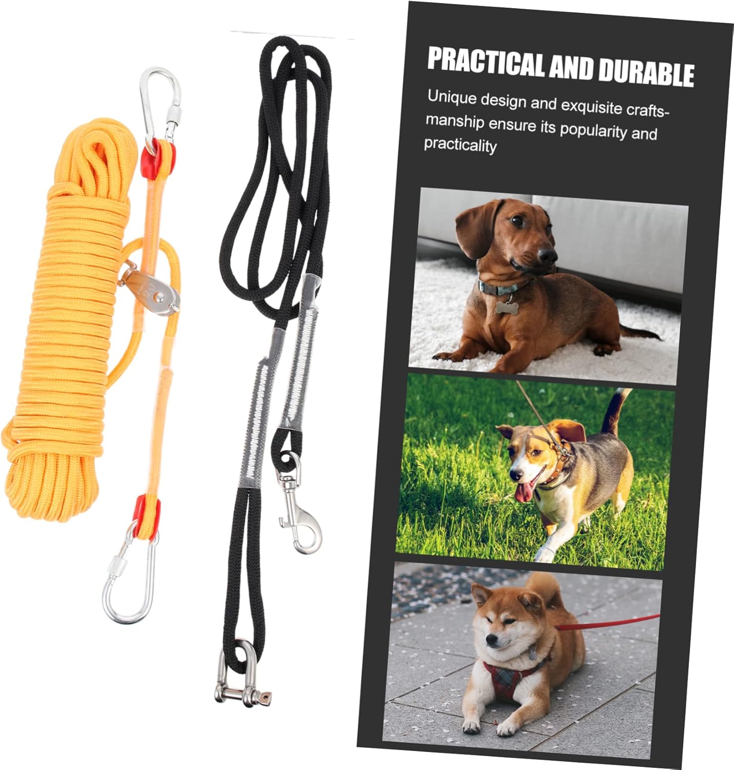 1set Wear-Resistant Dog Running Cable Camping Leash for Outdoor Activities Pet Tie-Out Cable for Hiking and