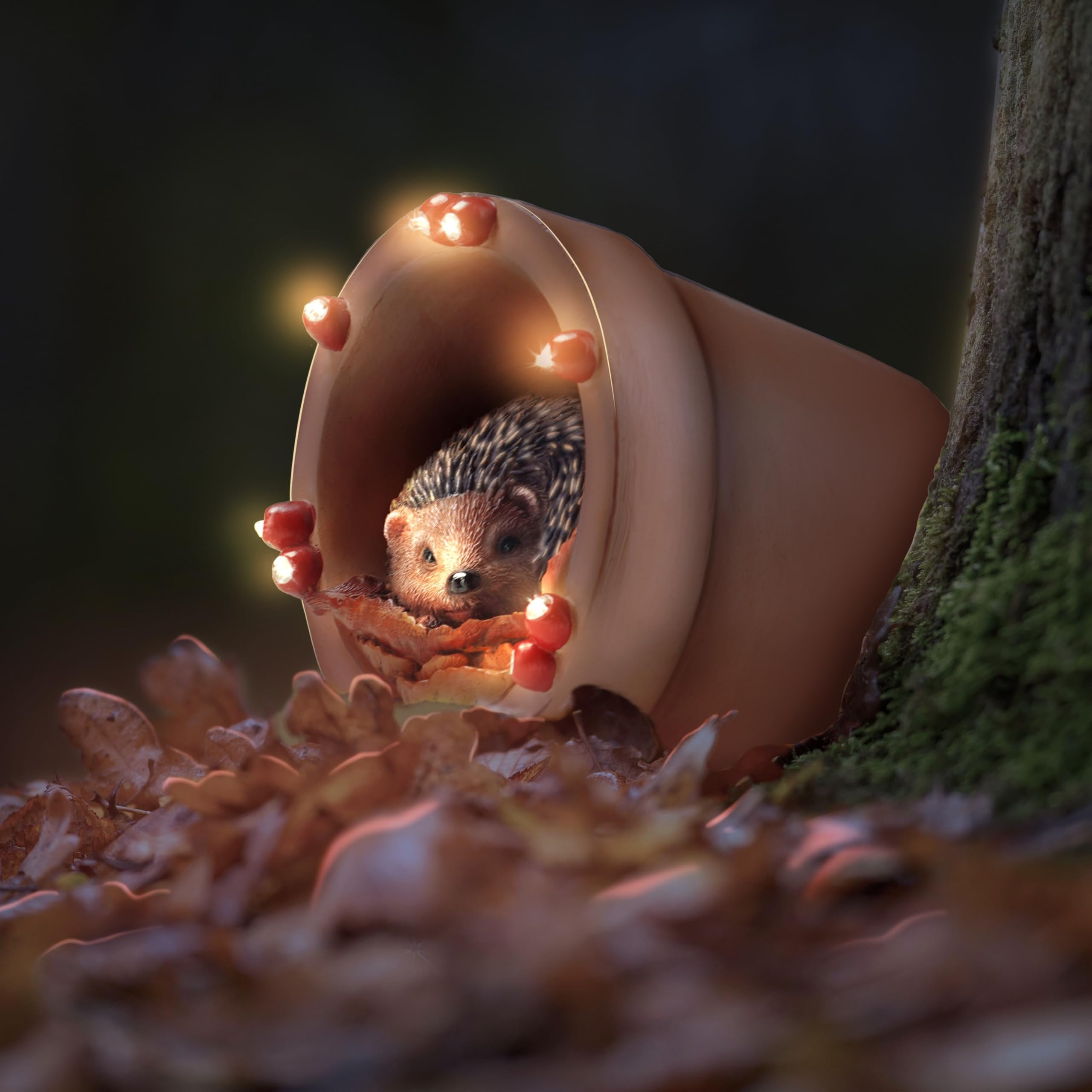 Muldale Hedgehog Garden Ornament Solar Light - Hand Painted Light Up Plant Pot Statue - Great for Outdoor Decor - Gift Boxed - 14.8cm - Hamish