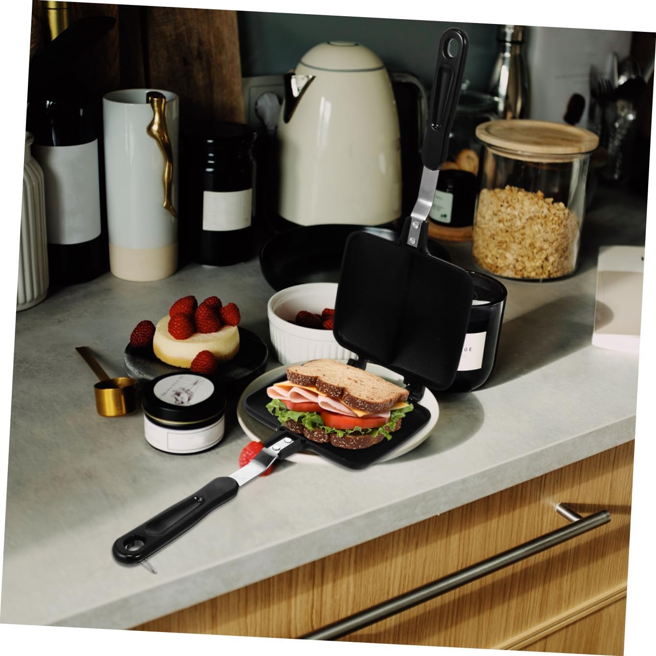 PRETYZOOM Aluminum Alloy Double-sided Grill Pan Nonstick Frying Pan Toast Maker Kitchen Accessory