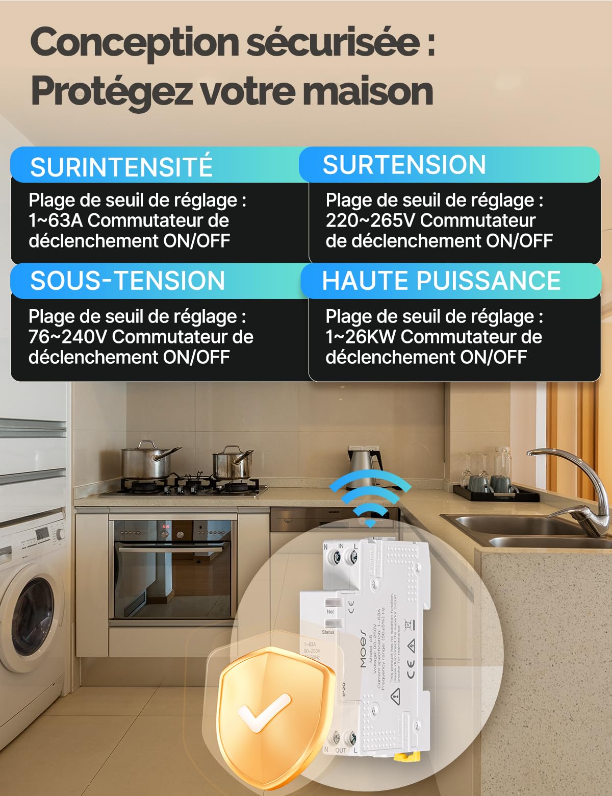 MOES Disjoncteur WIFI 1P+N Interrupteur Connecté | Fonction de mesure intelligente, contrôle DIY, commande vocale, minuterie, compatible Alexa/Google/Tuya